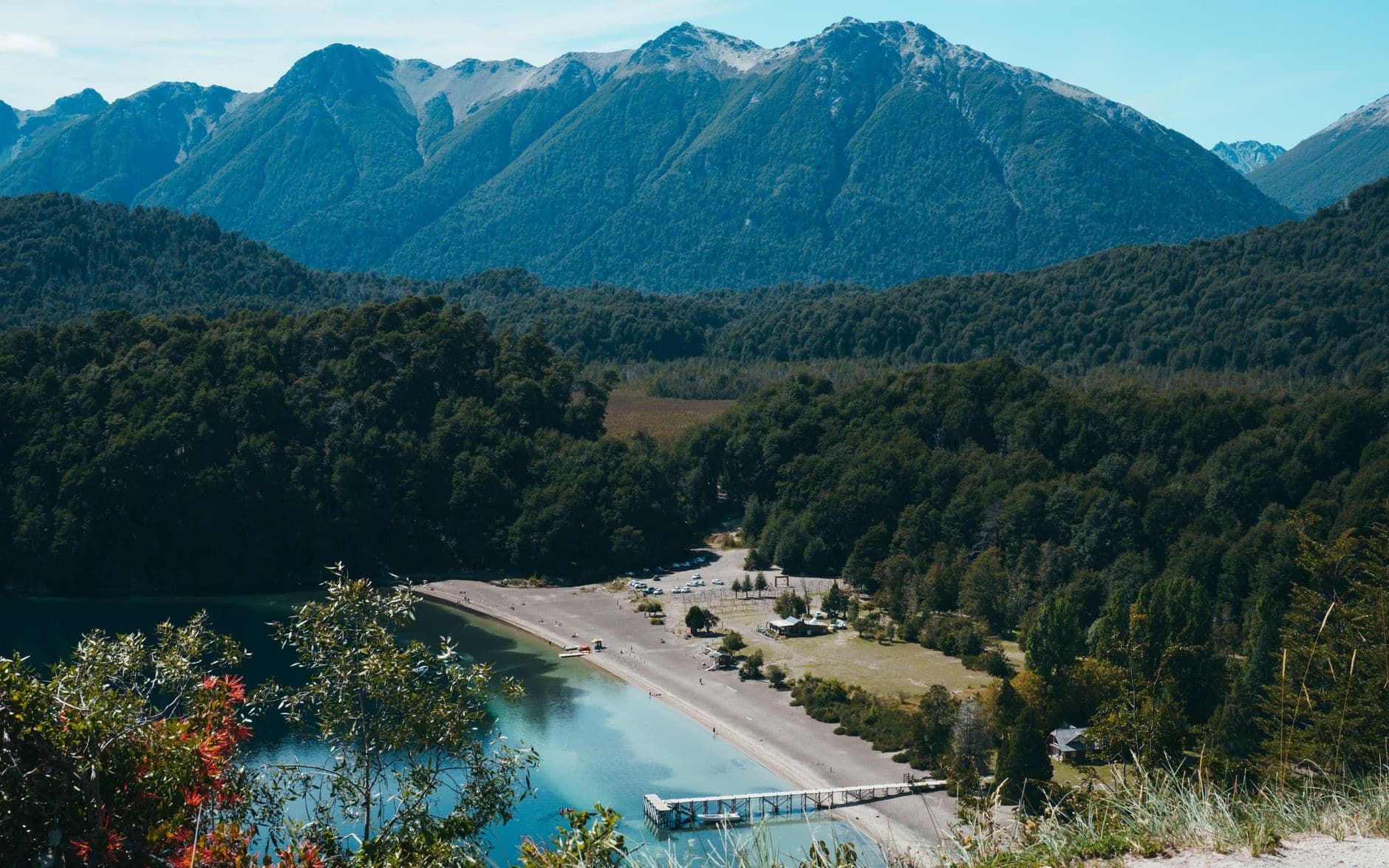 Panoramic view of Nahuel Huapi Lake and mountains in San Carlos de Bariloche, Argentina.