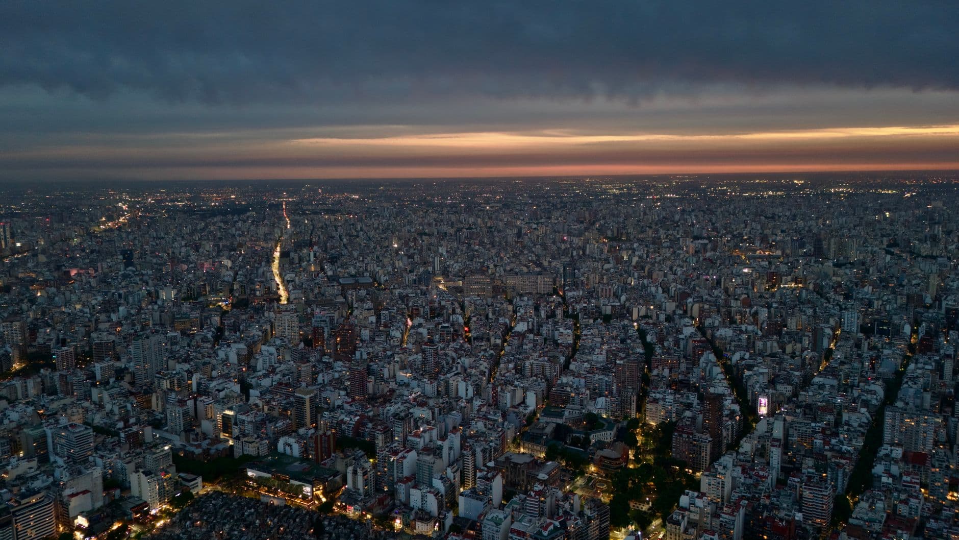 A stunning aerial view of Buenos Aires cityscape during sunset.