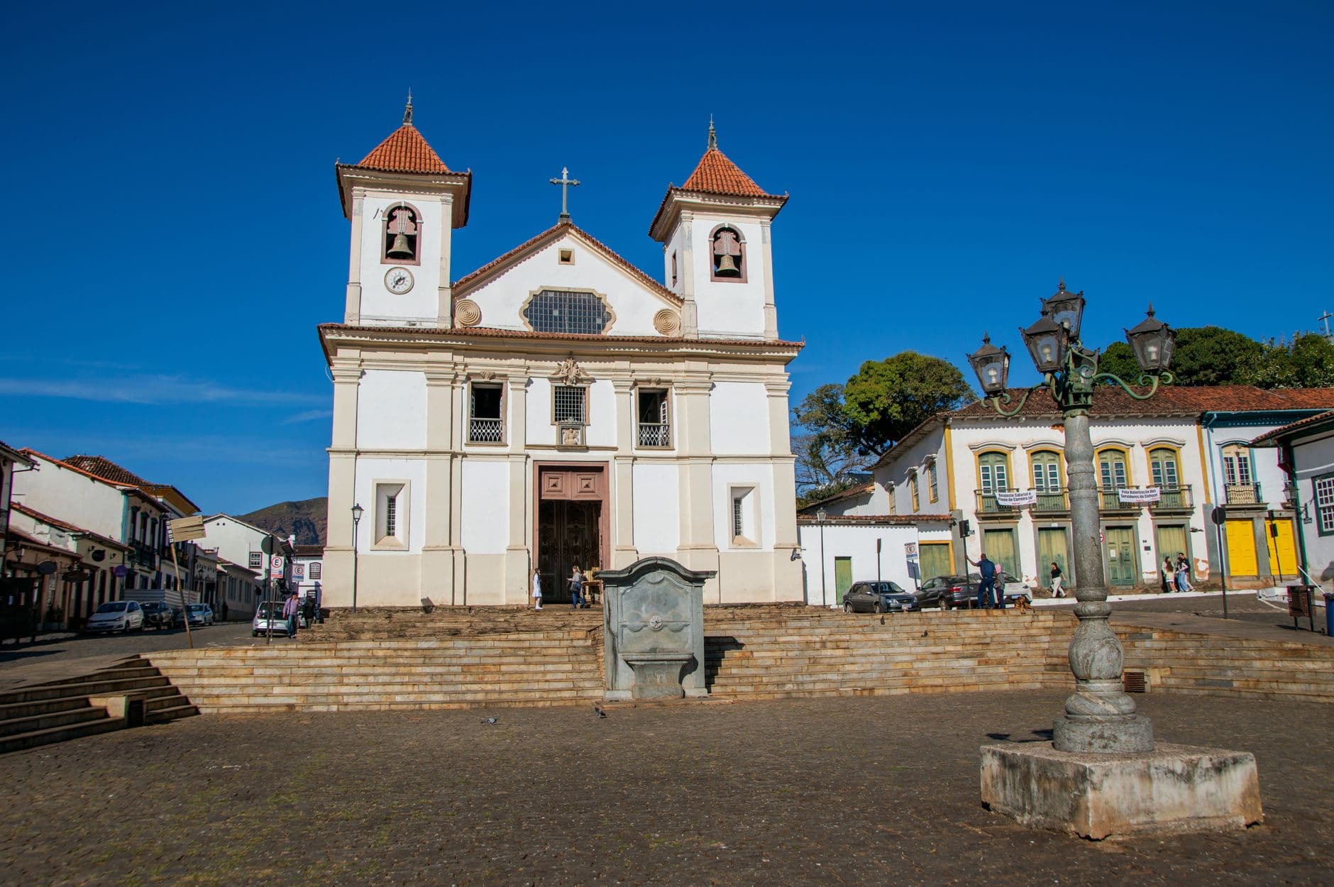 A scenic view of a Baroque style church in the historic city of Ouro Preto, UNESCO World Heritage Site.